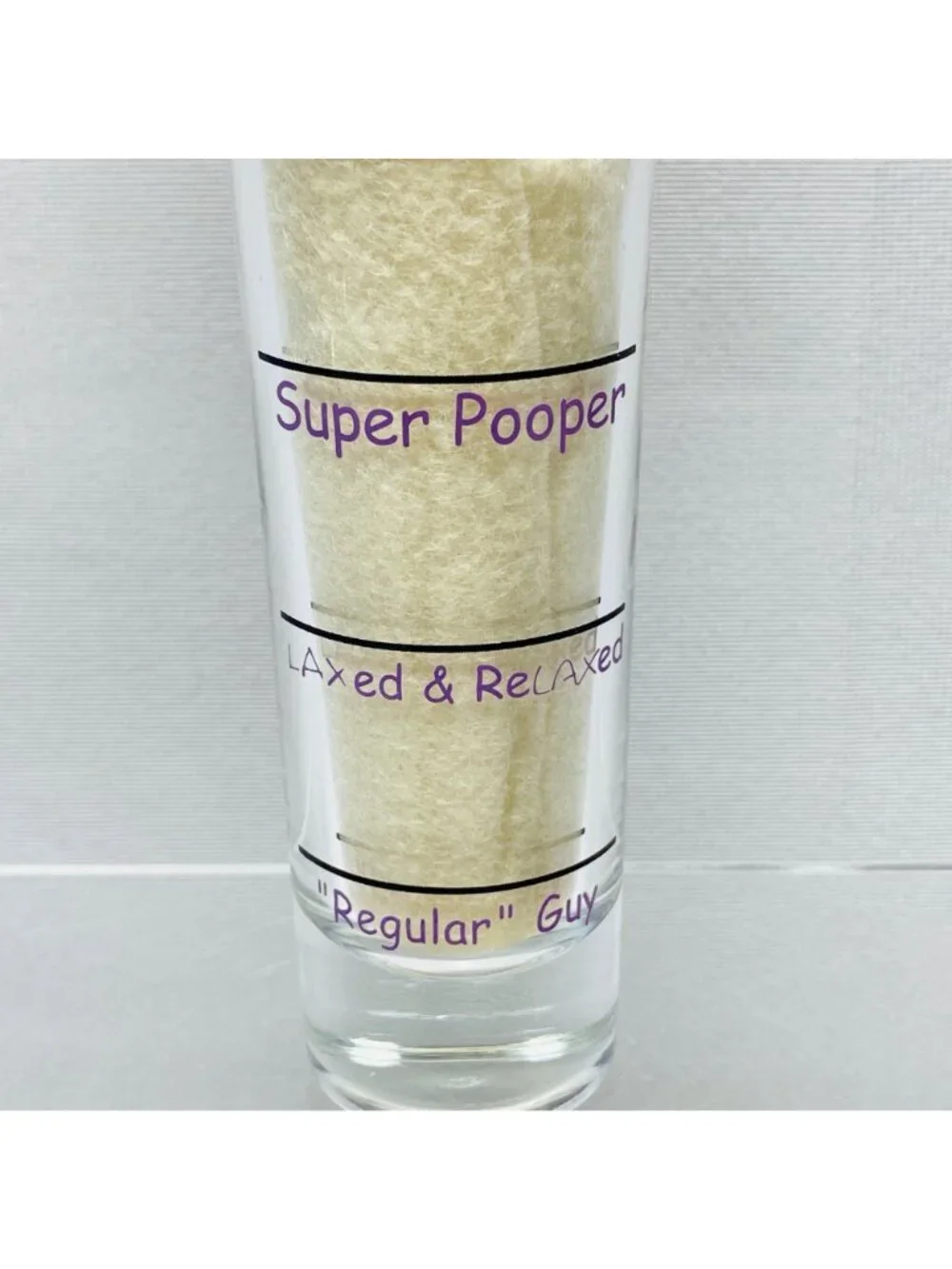 Super Pooper Shot Glass With Purple Prune Cartoon  Funny 